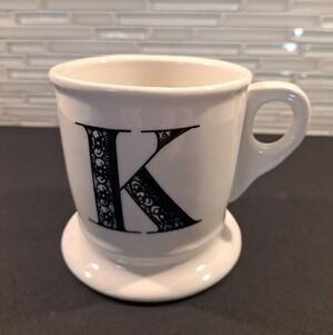Anthropologie Coffee Mug Monogram "K” Cup White Black Letter Initial Alphabet